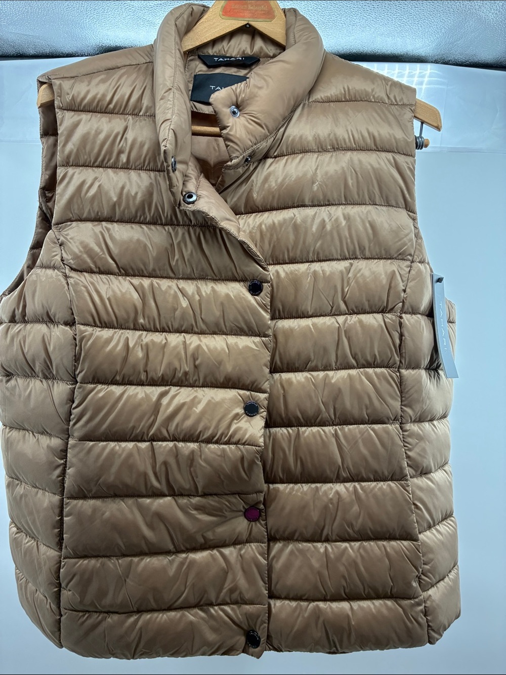 Tahari Lightweight Quilted Puffer Vest in Tan